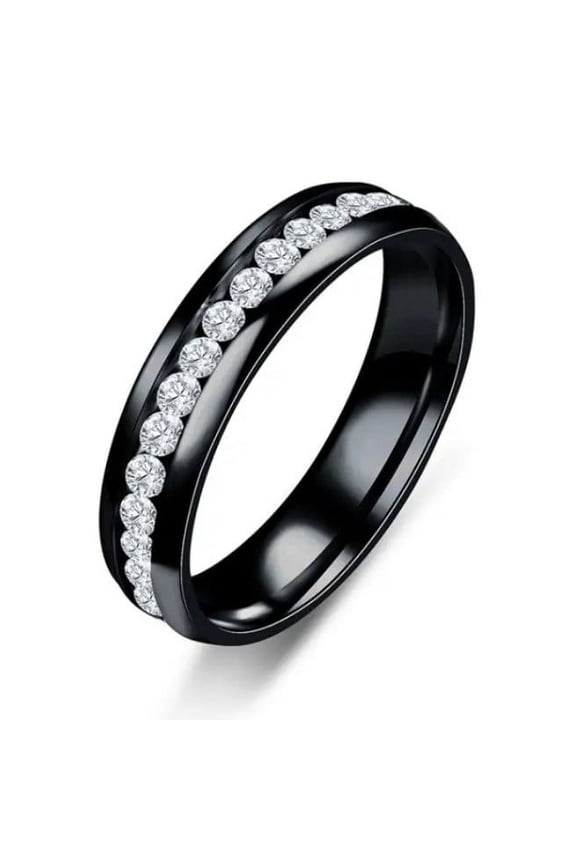 Men Women's Clear CZ All Around Eternity Ring Black Plated Stainless Steel Wedding Ring Band - Size 9