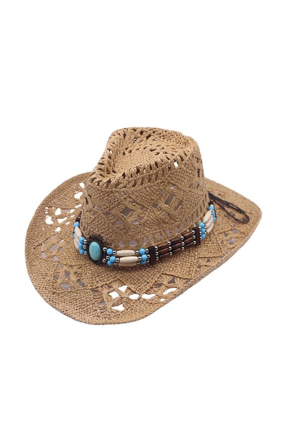Men & Women's Cowboy Cowgirl Hat - Western Hollow Hats for Women, Adjustable Cowboy Hat Men with Wide Brim