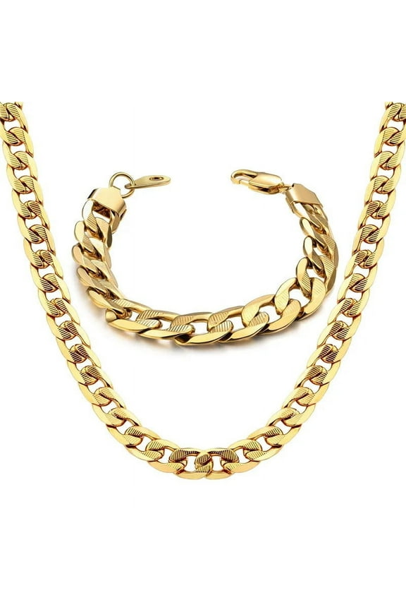 Men Women's Dubai Jewelry Sets 14K Yellow Gold Necklace Bracelet Set Hiphop Curb Cuban Thick Chain Jewelry