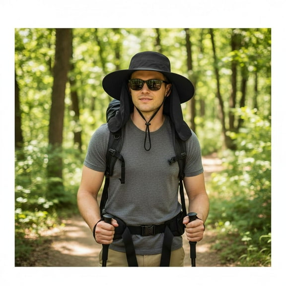 Men & Women's Fishing Sun Hat - UPF 50  UV Shield, Breathable Wide Brim with Neck Flap, Ideal for Summer Safari