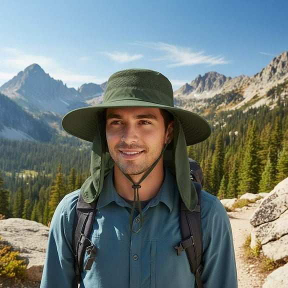 Men & Women's Fishing Sun Hat - UPF 50  UV Shield, Breathable Wide Brim with Neck Flap, Ideal for Summer Safari