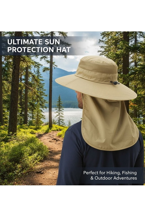 Men & Women's Fishing Sun Hat - UPF 50+ UV Shield, Breathable Wide Brim with Neck Flap, Ideal for Summer Safari