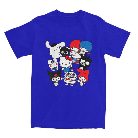 Men Women's Hello Kitty Friends Sanrio USA Americana T Shirts Pure Cotton Clothing Short Sleeve Round Collar Tees 6XL T-Shirts