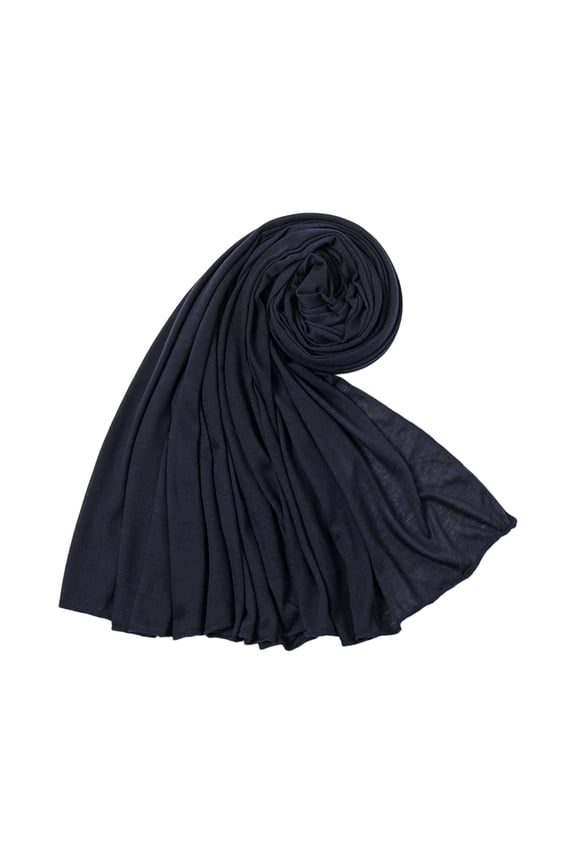 Men Women's Muslim Soft Hijabs Scarf Shawl, Plain Cotton Jersey Scarves, Turban & Long Head Wrap , #02 Navy Free Size