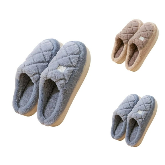 Men&Women's Slippers with Non- Sole and Plush Knit Design, Cozy Indoor Slippers and House Shoes for Winter Comfort, Warm Footwear for Women Men 9.5 Grey