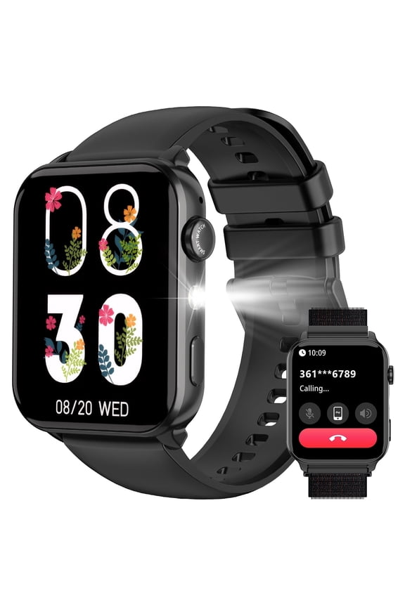 Smart Watch for Men Women, 1.91" HD Fitness Tracker Watch with Bluetooth Calling, Built-in LED Flashlight, 100+ Sports Modes, IP68 Water-Resistant, Message Reminder, Android iPhone, Black