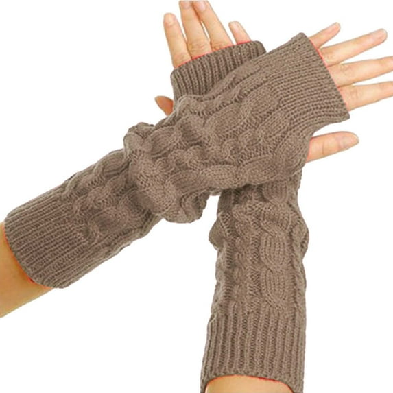 Men and Women's Solid Color Knit Fingerless Gloves, Winter Warm Wrist Warmers, Stretchy Fingerless Texting Gloves, Unisex Thermal Wrist Covers for Typing and Daily Use Khaki