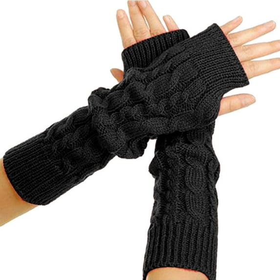 Men and Women's Solid Color Knit Fingerless Gloves, Winter Warm Wrist Warmers, Stretchy Fingerless Texting Gloves, Unisex Thermal Wrist Covers for Typing and Daily Use Black
