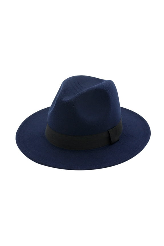 Men and Women's Vintage Wool Fedora Hat, Classic British Style Wide Brim Hat for Men and Women, Timeless Formal and Casual Hat for Daily Wear and Events - Navy