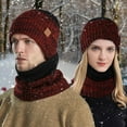 thumbnail image 1 of Men and Women's Winter Knit Hat and Scarf Set, Fleece Lined Windproof Cold Weather Neck Warmer, Warm Two Piece Set for Skiing, Outdoor Activities, Hiking and Snow Sports-Wine, 1 of 9