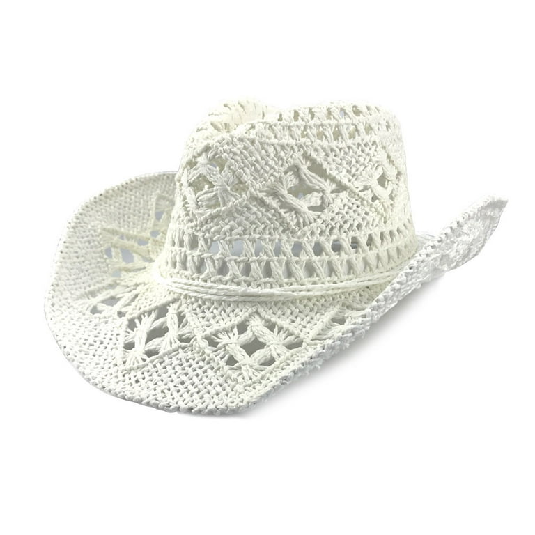 Men & Women's Woven Straw Cowboy Hat Summer Beach Sun Hat , Adjustable 