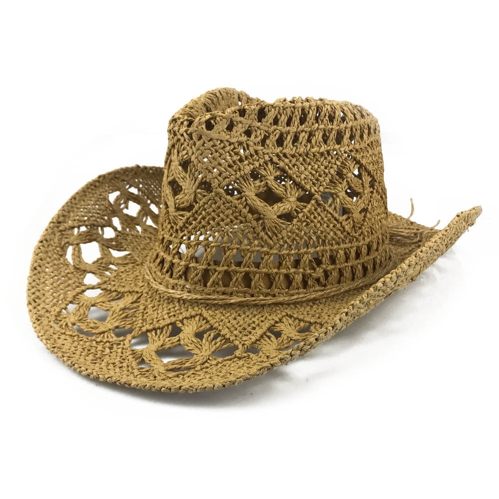 Cowboy Hat Flat Top Women's Sun Hat Women's Hat Spring and Summer Mesh Face  Pattern Clasp Basin Hat Outdoor Ss2500