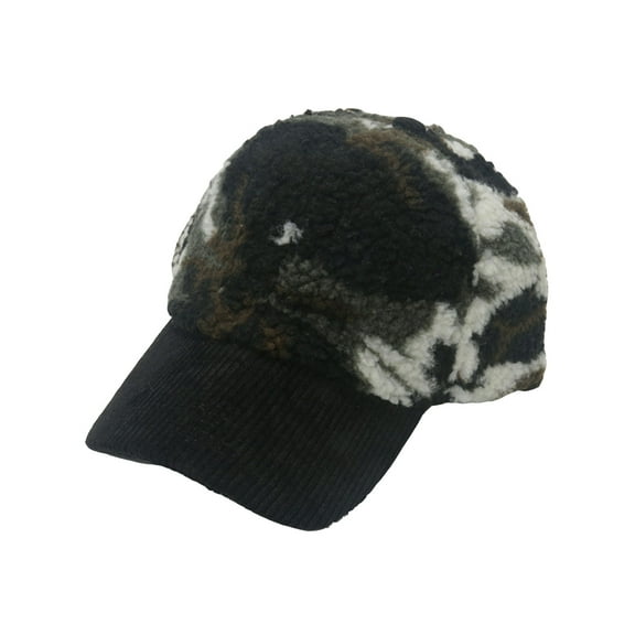 Men Womens Baseball Caps Camouflage Baseball Cap Corduroy Lined Winter Outdoor Military Adjustable Trucker Hat Black M