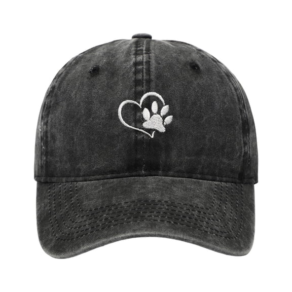 Men Womens Baseball Caps Heart Dog Paw Print Washed Adjustable Womens Sun Hat Running Outdoor Workouts Black One Size