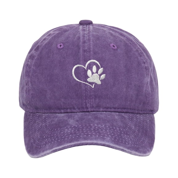 Men Womens Baseball Caps Heart Dog Paw Print Washed Adjustable Womens Sun Hat Running Outdoor Workouts Purple One Size