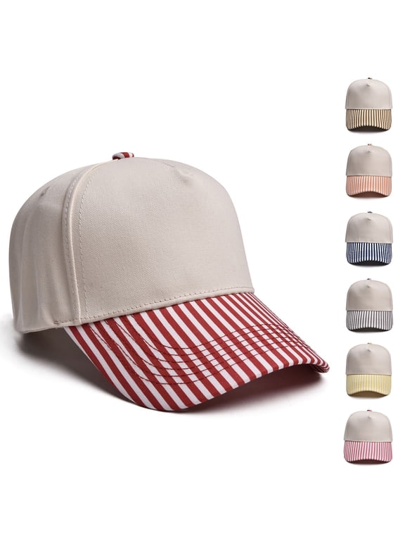 Men Womens Baseball Caps LSQii Casual Simple Summer UPF50 Bucket Hat Stripe Adjustable Lightweight Soft Cotton Sun Hat Yellow Low Profile Casual Sport Cap for Everyday Wear
