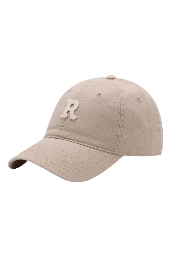 Men Womens Baseball Caps Letter R Baseball Cap Curved Brim Wide Sun Visor Adjustable Sun Hat For Outdoor Khaki One Size