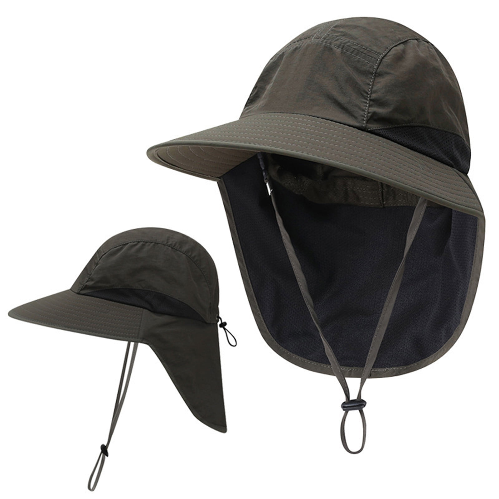 nsendm Male Hat Adult Garden Hat Ladies Men Mountaineering Fishing Solid  Color Hood Rope Outdoor Shade Foldable Casual Boys Straw Hat(Coffee, One