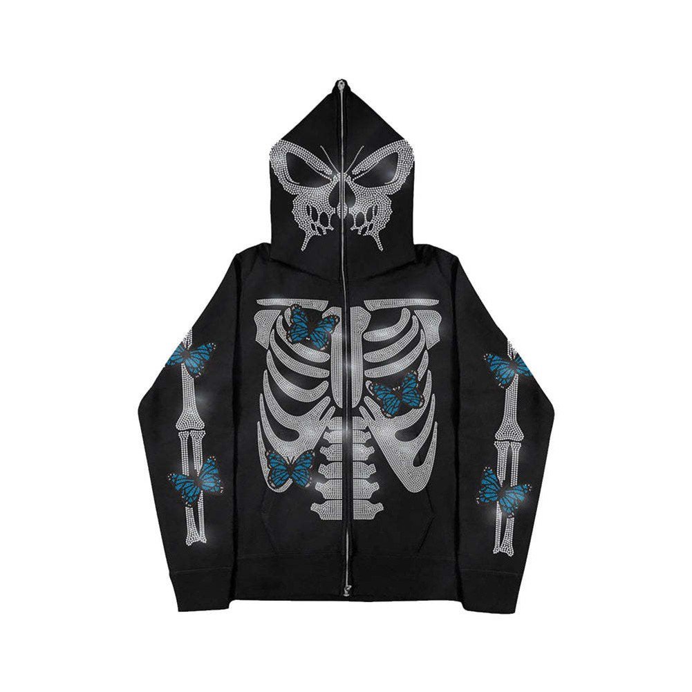 Men Womens Skeleton Hoodie Y2k Oversized Rhinestone Skull Hooded Graphic  Jackets - Walmart.com