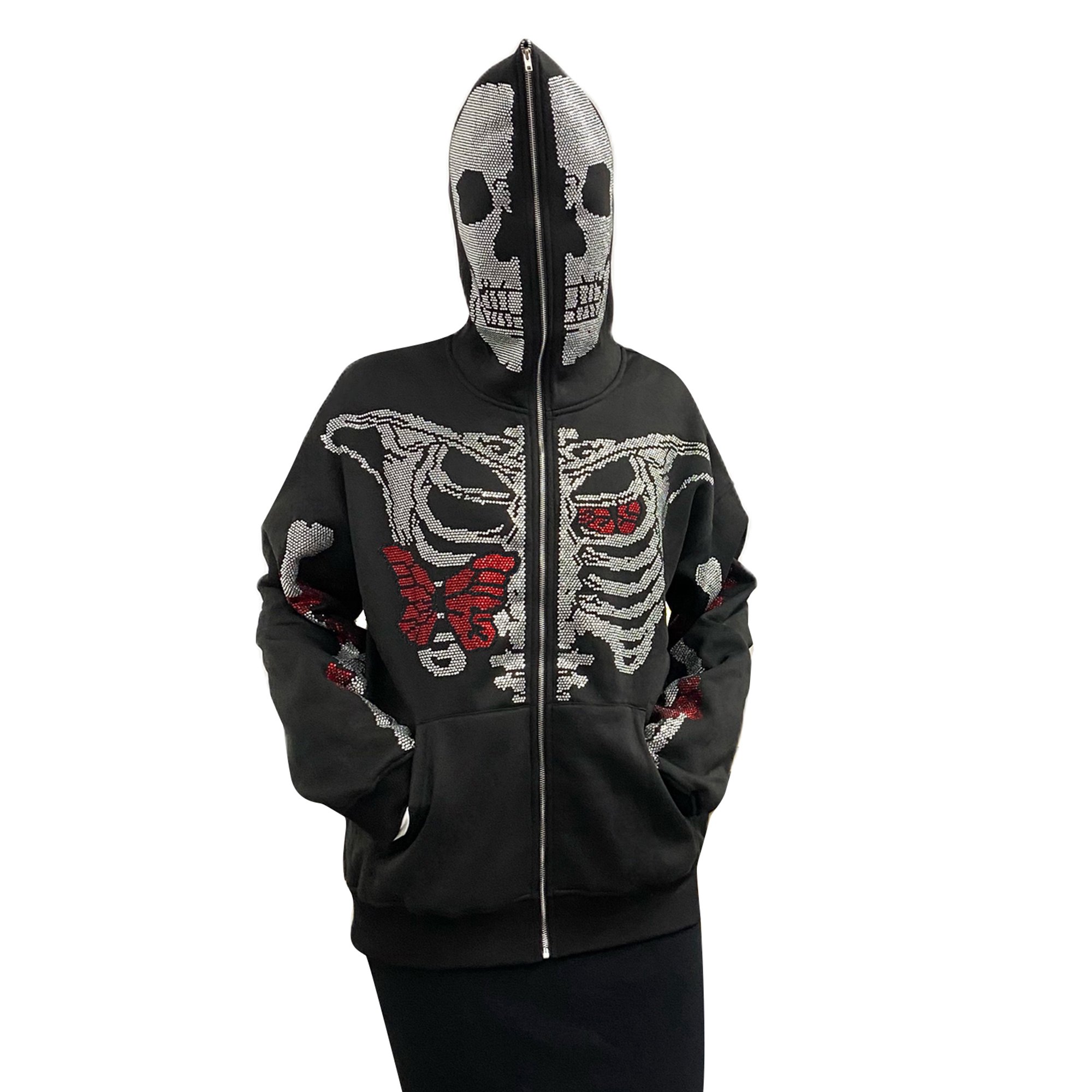 Men Womens Skeleton Zip Up Hoodie Y2k Oversized Rhinestone Skull Hooded Graphic  Sweatshirt Fall Thin Aesthetic Jackets - Walmart.com