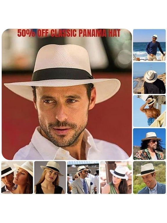 Men Womens UPF50 Foldable Summer Panama Roll up Straw Hat Wide Brim Fedora Sun Beach hat