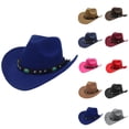 thumbnail image 1 of Men Womens Western Cowboy Hat with Roll Up Brim Felt Cowgirl Sombrero Caps with Turquoise Leather Belt Royal Blue One Size, 1 of 3
