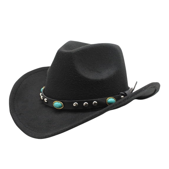 Men Womens Western Cowboy Hats Studded Pinched Western Cow Hats Wide Brim Fedoras Hat with Belt Buckle,One Size
