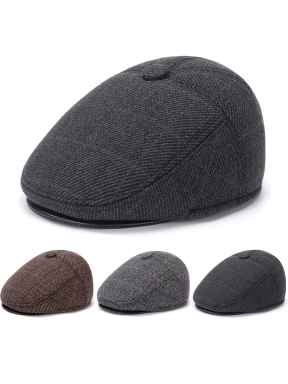 Men Wool Blend Flat Cap Tweed Newsboy Ivy Hat,One Size