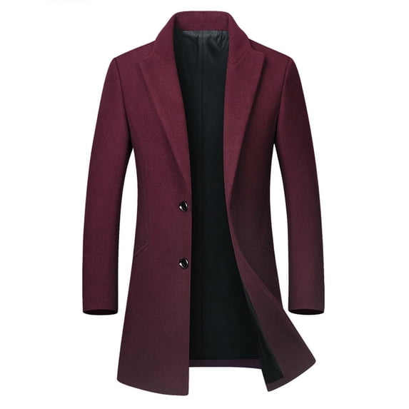 Mid Guy Men Wool Blend Overcoat Mid Length Single Breasted Notched Lapel Slim ...