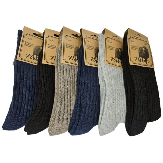 Men Wool Blend Socks, Norweger Warm Winter Boot Casual Thermal Crew Sock Size 10-13, 6-Pack