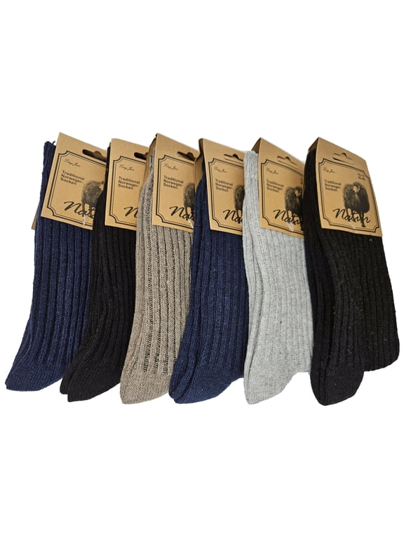 Men Wool Blend Socks, Norweger Warm Winter Boot Casual Thermal Crew Sock Size 10-13, 6-Pack