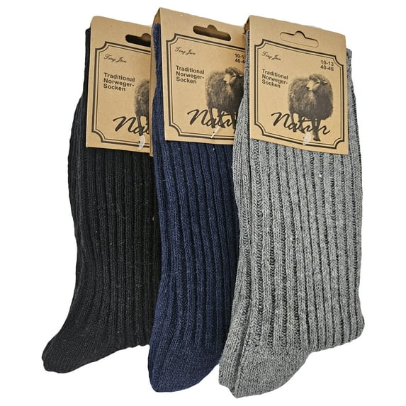 Men Wool Blend Socks, Norweger Warm Winter Boot Casual Thermal Crew Socks, Size 10-13 3-Pack