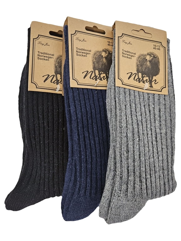 Men Wool Blend Socks, Norweger Warm Winter Boot Casual Thermal Crew Socks, Size 10-13 3-Pack