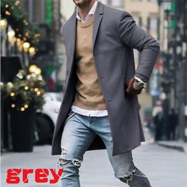 Men Wool Coat Winter Trench Coat Outwear Overcoat Long Sleeve