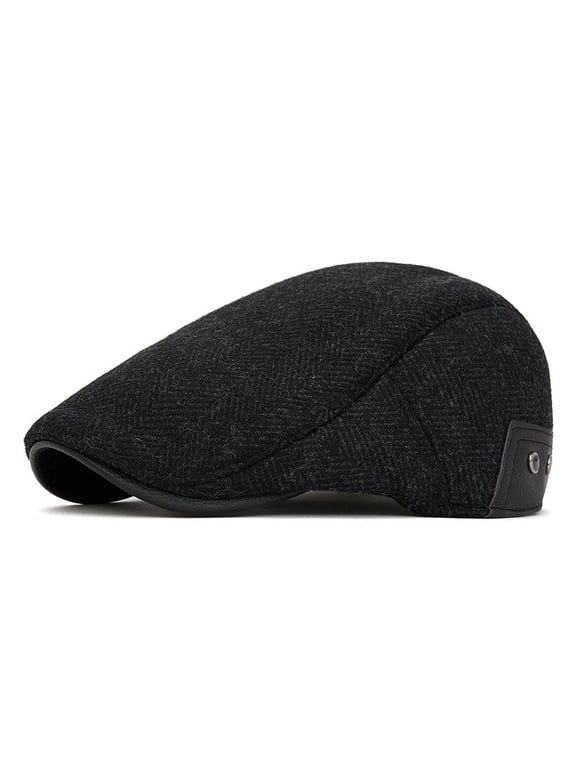 Men Wool Herringbone Duckbill Newsboy Flat Hat Gatsby Driver Painter Winter Cap