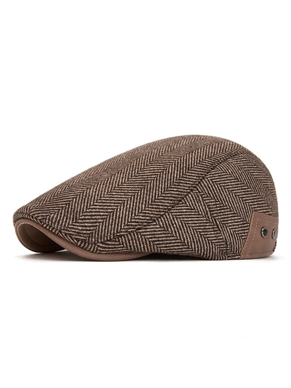 Men Wool Herringbone Duckbill Newsboy Flat Hat Gatsby Driver Painter Winter Cap