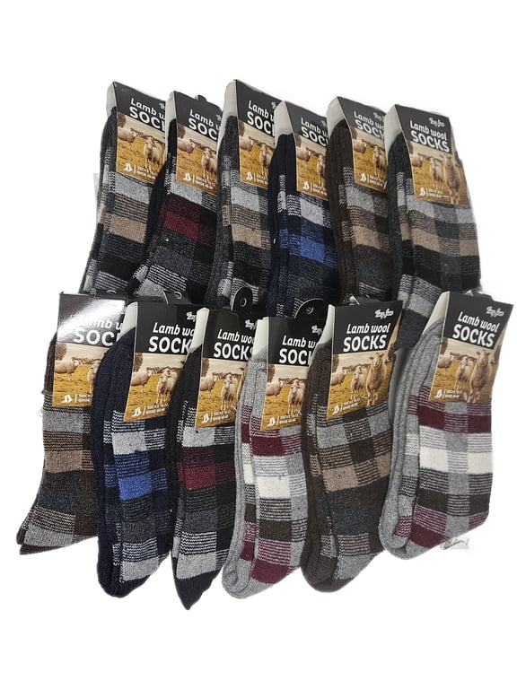 Men Wool Socks, Lamb Wool Warm Winter Lamb Hiking Boot Crew Socks, 12-Pack
