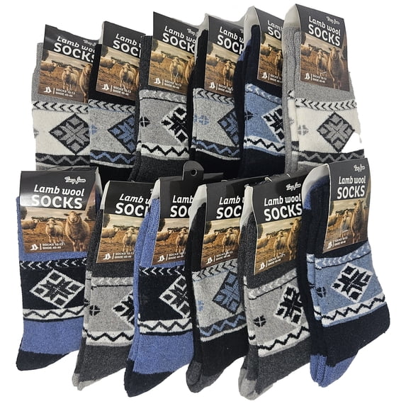 Men Wool Socks, Lamb Wool Warm Winter Lamb Hiking Boot Crew Socks, 12-Pack