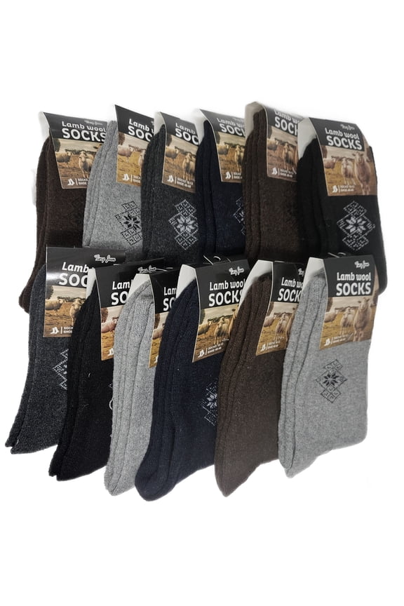 Men Wool Socks, Lamb Wool Warm Winter Lamb Hiking Boot Crew Socks, 12-Pack