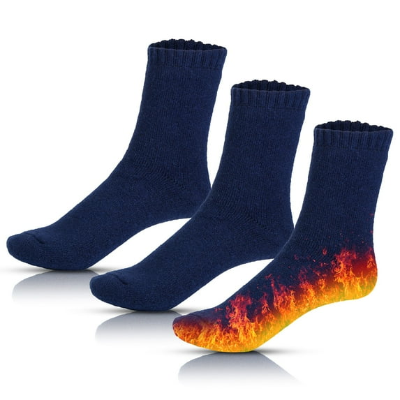 Men Wool Socks TeqHome 3Pairs Men Socks Warm Thermal Socks for Men Soft Cozy Heated Socks for Cold Weather Dark Blue