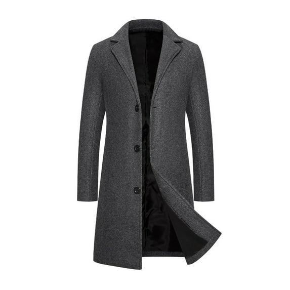 Men Woolen Coat Men's Woolen Coat Notch Lapel Long Sleeve Single Breasted Jacket Solid Color Windproof Business Casual Overcoat Men Coat