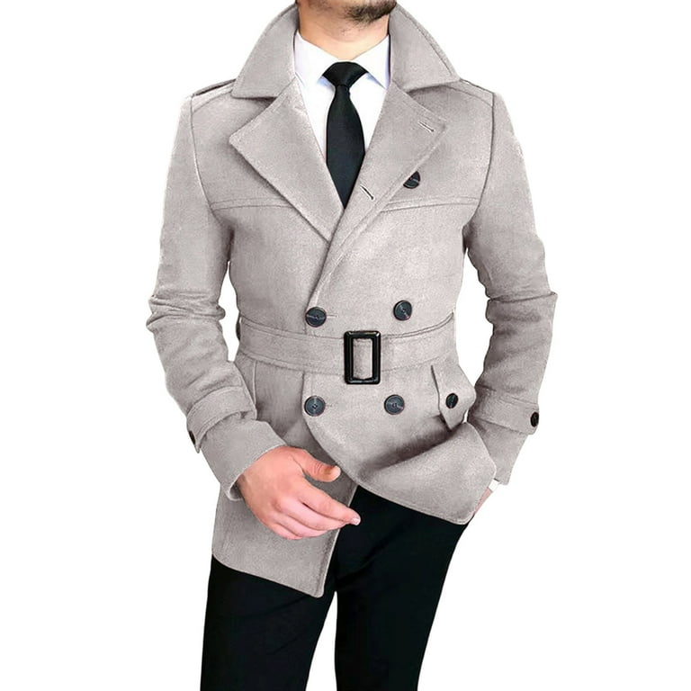 Men Woolen Coat Solid Color Slim Fit Long Sleeves Double Breasted Outwear Winter Turndown Collar Jacket Blazer Streetwear