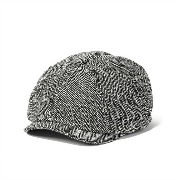 Men Woolen Stripe Gatsby Newsboy Hat Cabbie Driver Bakerboy Cap Peaky Flat Hats