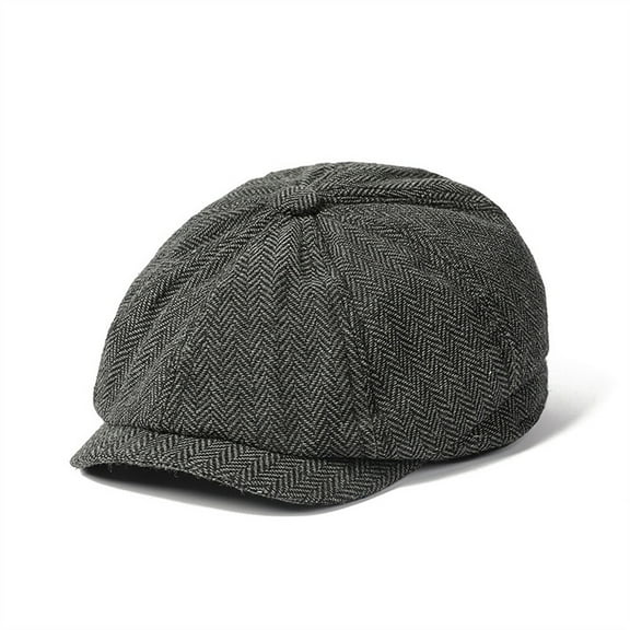 Men Woolen Stripe Gatsby Newsboy Hat Cabbie Driver Bakerboy Cap Peaky Flat Hats