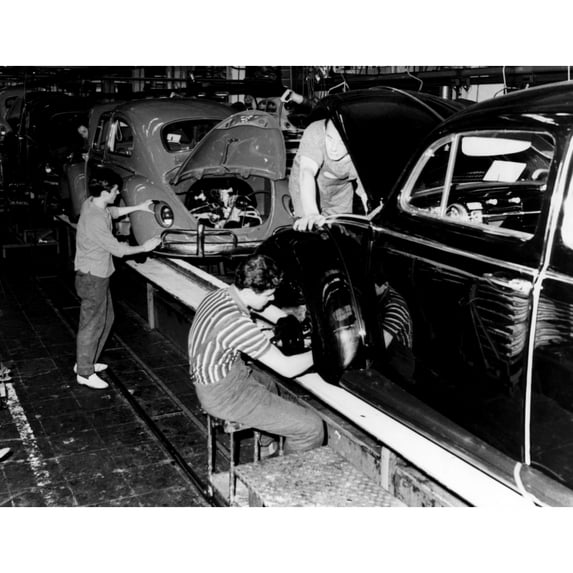 Men Work On The Assembly Line At A Volkwagen Factory History (36 x 24)