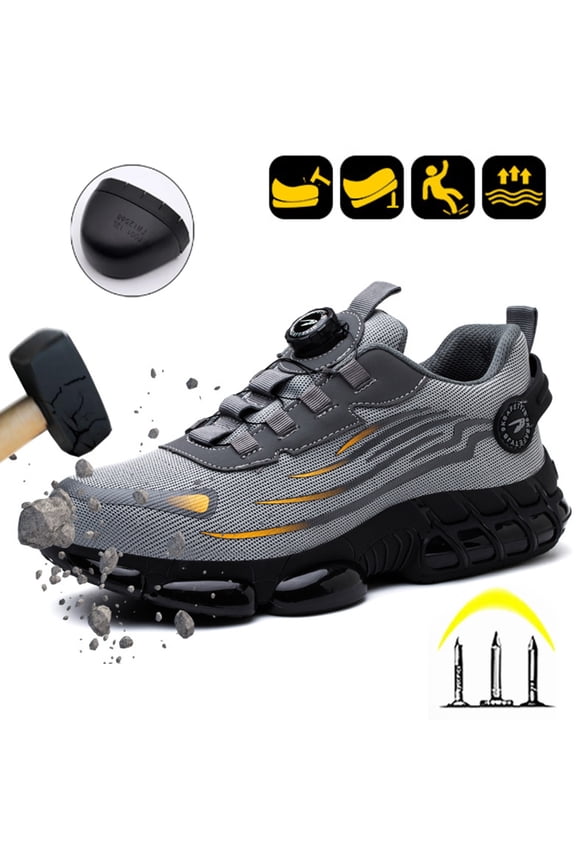 Men Work Safety Shoes Steel Toe Cap Rotating Button Comfort Breathable Sneakers