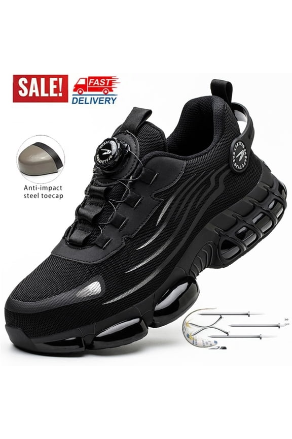 Men Work Safety Shoes Steel Toe Cap Rotating Button Comfort Breathable Sneakers
