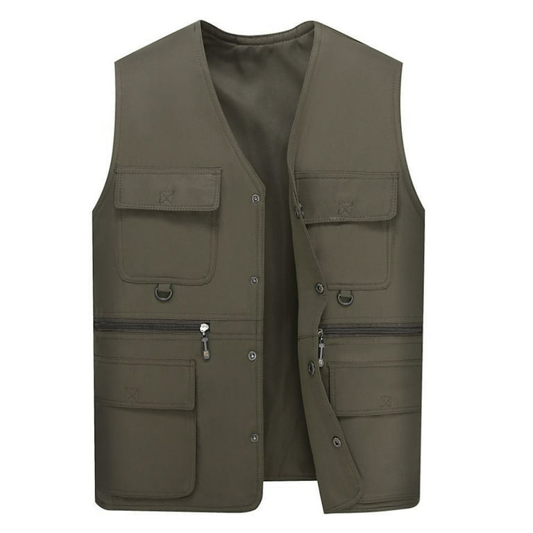 Men Work Vest Waistcoat Multiple Pockets Solid Color Loose Streetwear Autumn Winter Plus Size Overall Vest Jacket for Outdoor