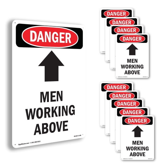 Men Working Above OSHA Danger Aluminum Sign 10 Inch x 7 Inch - 10 Pack