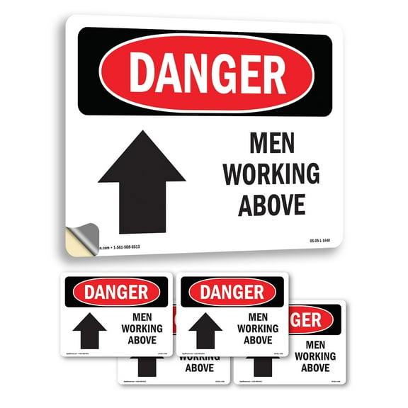 Men Working Above OSHA Danger Vinyl Decal Label 24 Inch x 18 Inch - 5 Pack